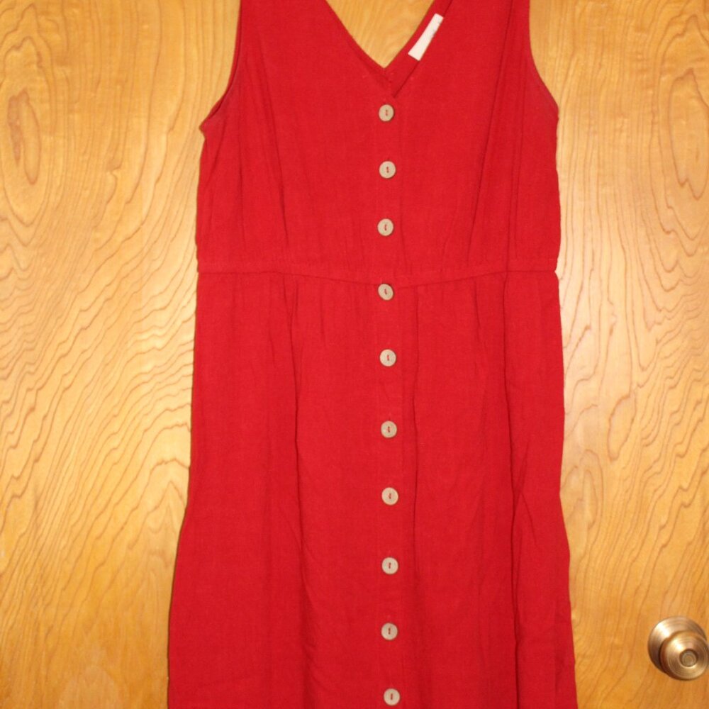 Red Sleeveless Buttonfront Dress, Size XL